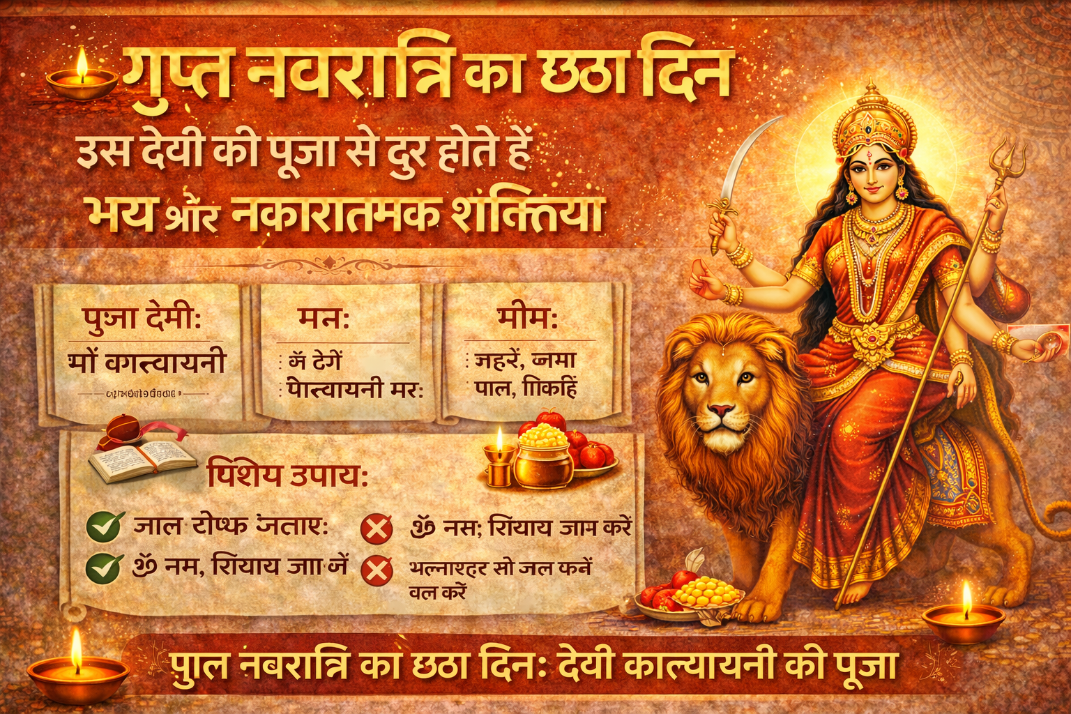 गुप्त नवरात्रि का छठा दिन, Gupt Navratri Day 6, देवी कात्यायनी पूजा, गुप्त नवरात्रि पूजा विधि, Katyayani Mantra, Hindu Festival Hindi