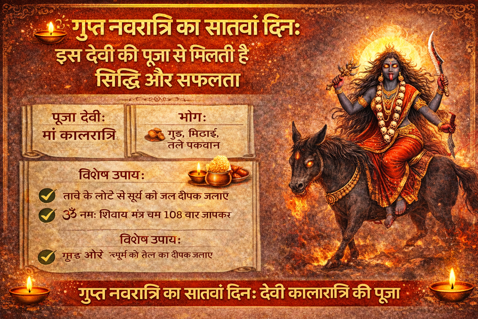 गुप्त नवरात्रि का सातवां दिन, Gupt Navratri Day 7, देवी कालरात्रि पूजा, गुप्त नवरात्रि पूजा विधि, Kalaratri Mantra, Hindu Festival Hindi