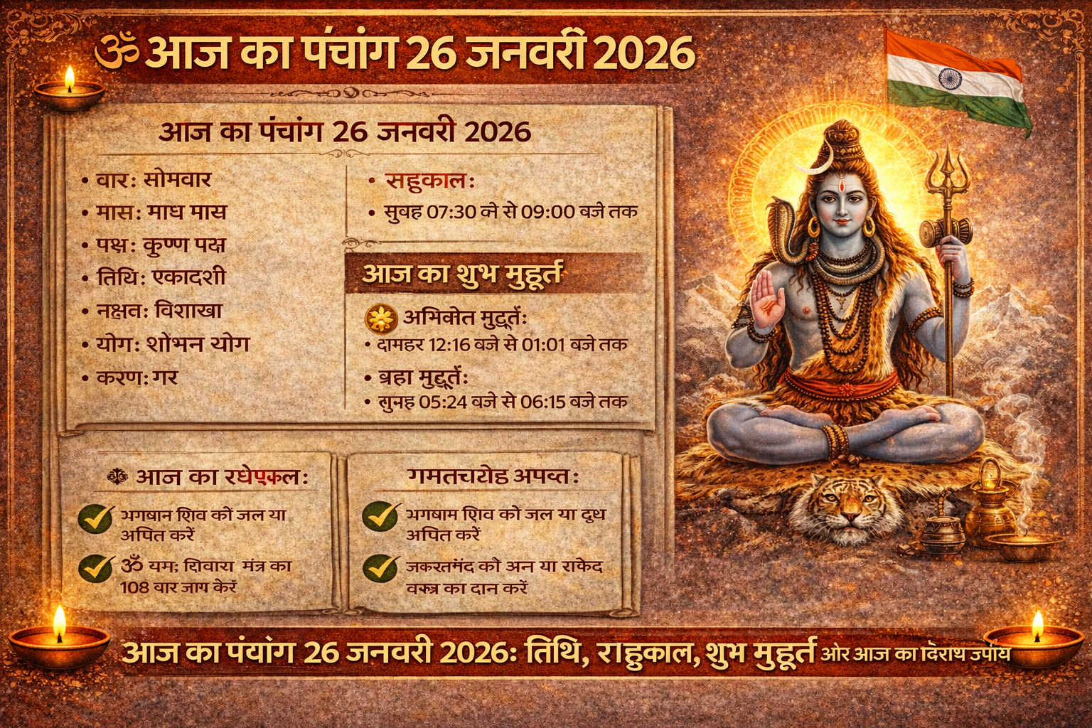 आज का पंचांग, Aaj Ka Panchang 26 January 2026, आज का राहुकाल, शुभ मुहूर्त आज, Hindu Panchang Hindi, Jharkhand Panchang