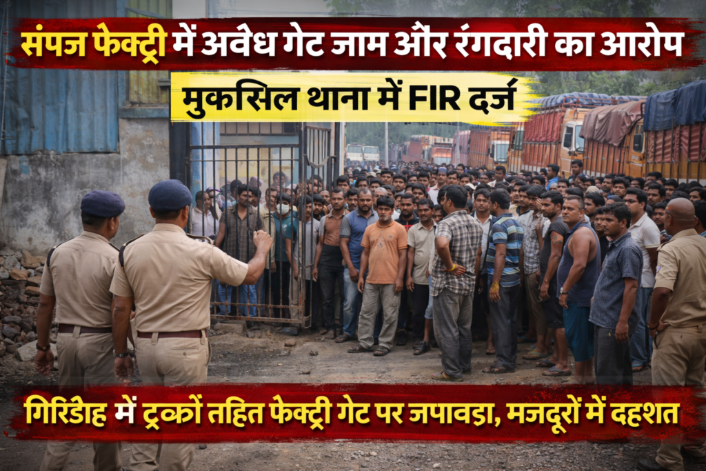 Giridih factory extortion case, Balmukund sponge factory Giridih, Giridih mufassil police news, factory gate jam Giridih, industrial extortion Jharkhand, Giridih crime news today, sponge iron factory Giridih
