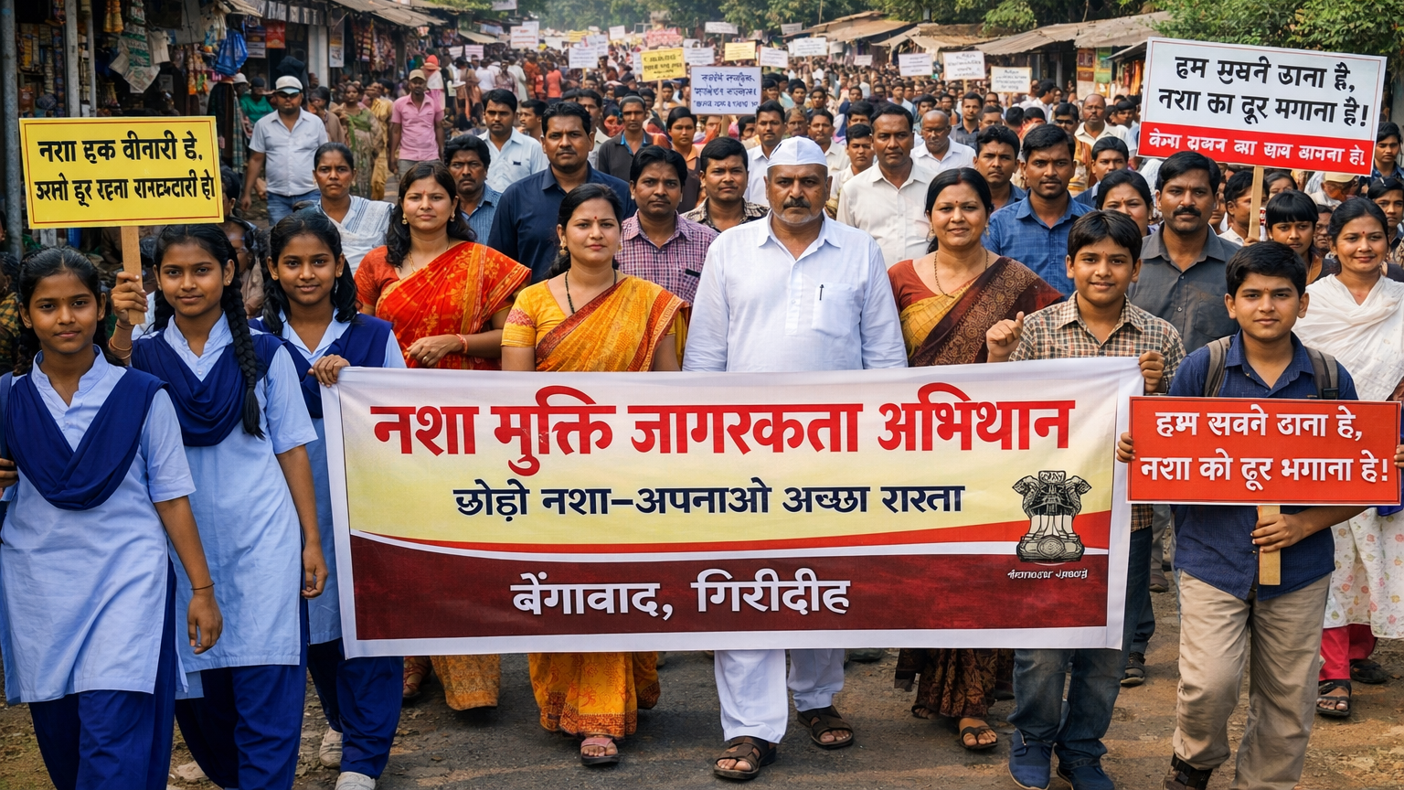 Giridih drug free awareness rally Nasha mukti abhiyan Giridih Bengabad drug awareness campaign Jharkhand anti drug campaign Drug free Jharkhand awareness rally