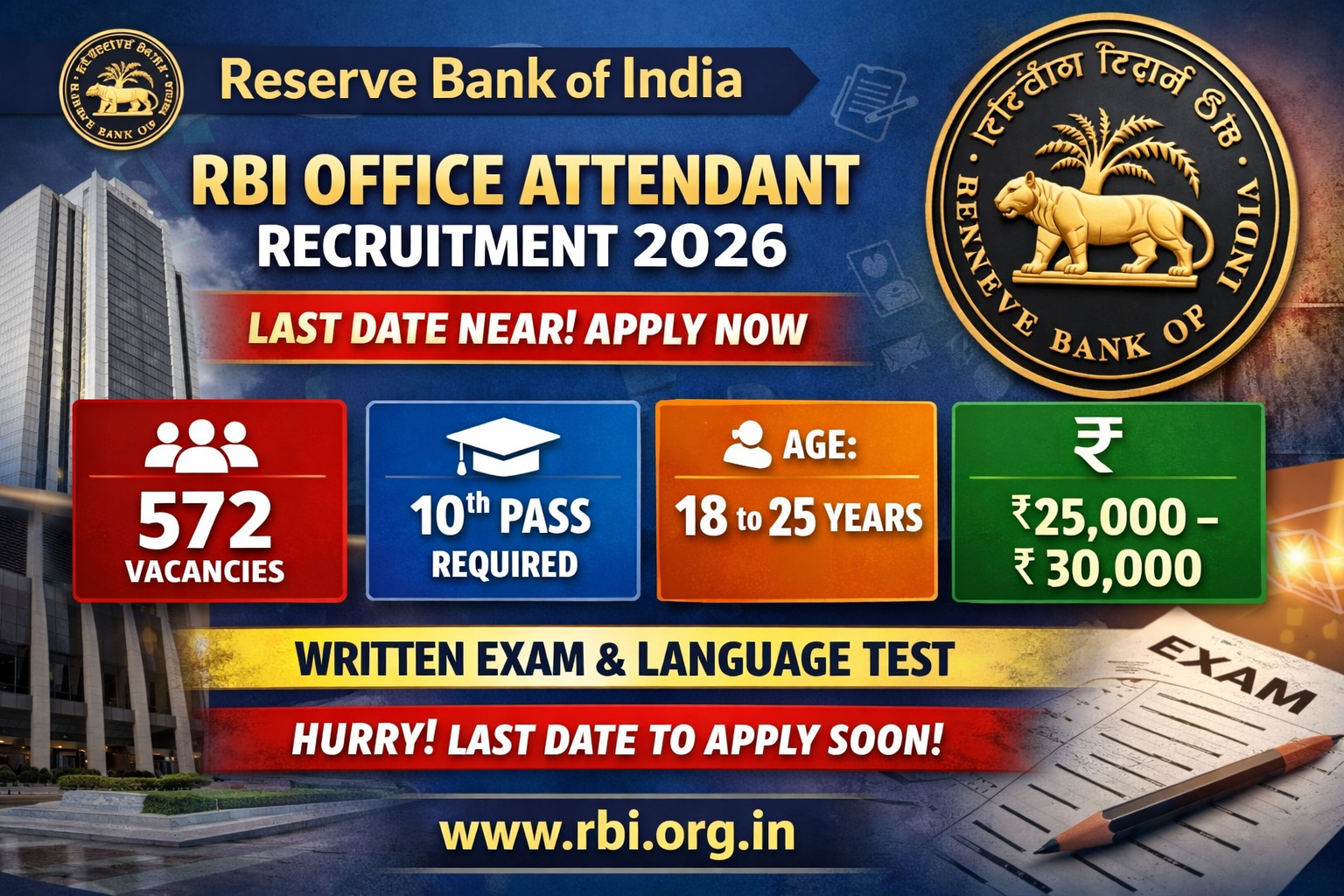 RBI Office Attendant Recruitment 2026 notification