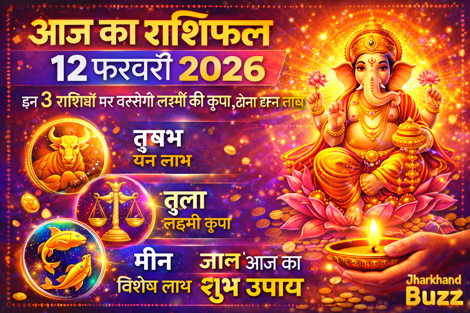 आज का राशिफल 12 फरवरी, Aaj Ka Rashifal 12 February 2026, धन लाभ राशिफल, लक्ष्मी कृपा राशिफल, Daily Horoscope Hindi, Jharkhand Rashifal