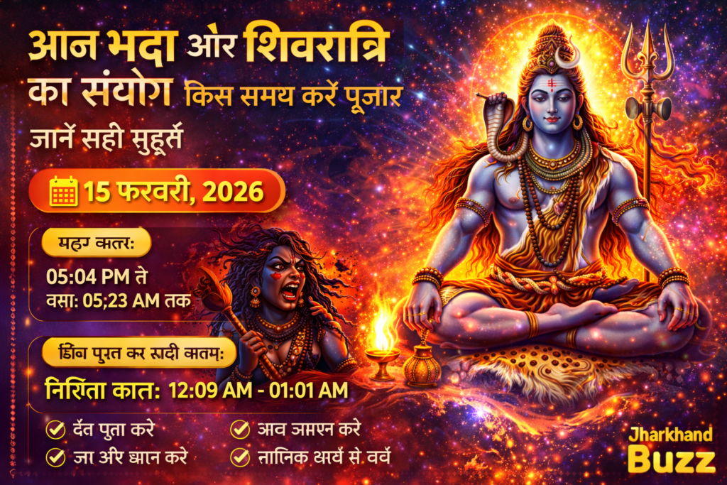 आज भद्रा और शिवरात्रि, शिवरात्रि पूजा समय 2026, भद्रा काल 15 फरवरी 2026, निशिता काल शिवरात्रि, महाशिवरात्रि पूजा मुहूर्त
