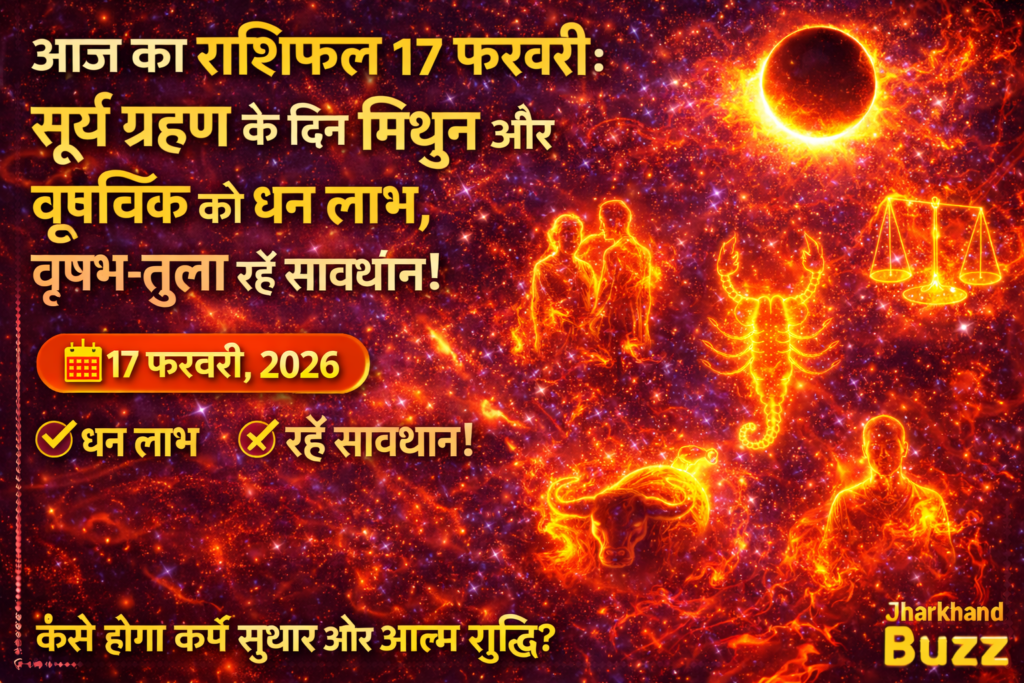 आज का राशिफल 17 फरवरी 2026, सूर्य ग्रहण राशिफल, 17 फरवरी राशिफल, मिथुन राशि आज, वृश्चिक राशि धन लाभ, वृषभ राशि सावधान, तुला राशि भविष्यफल