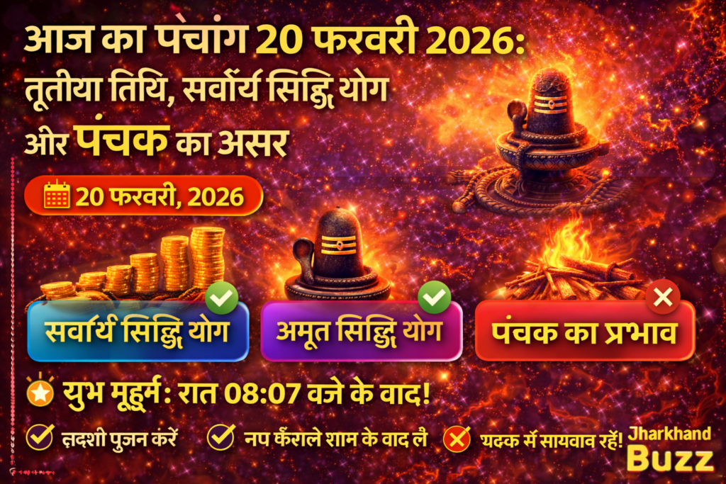 आज का पंचांग 20 फरवरी 2026, शुक्ल तृतीया 2026, सर्वार्थ सिद्धि योग, पंचक 20 फरवरी, राहुकाल समय आज, 20 फरवरी शुभ मुहूर्त