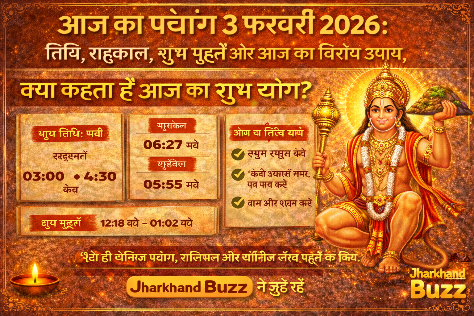 आज का पंचांग, Aaj Ka Panchang 3 February 2026, आज का राहुकाल, शुभ मुहूर्त आज, Hindu Panchang Hindi, Jharkhand Panchang