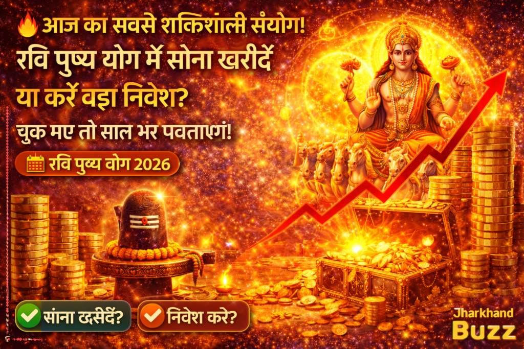 रवि पुष्य योग,रवि पुष्य योग में सोना खरीदें,
Ravi Pushya Yog 2026,
आज का शुभ मुहूर्त,
सोना खरीदने का शुभ दिन,
Jharkhand Gold News,