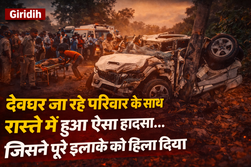 हादसा,Giridih Scorpio Accident, Deori Deoghar Road Accident, Fatehpur Giridih Crash, Jharkhand Road Accident News, Nawada Family Accident, Deoghar Mundan Journey Accident