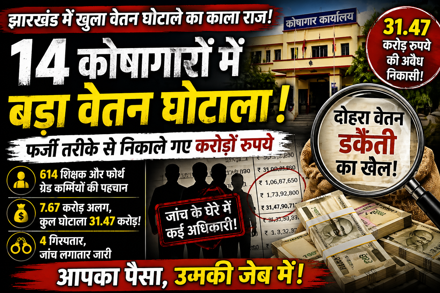Jharkhand Salary Scam, Double Salary Fraud, Treasury Scam Jharkhand, Bokaro Treasury Case, Fake Salary Withdrawal, Government Employee Scam