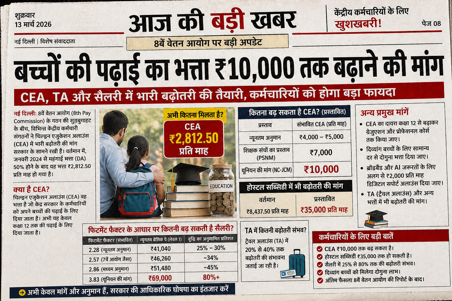 8th Pay Commission, CEA increase, TA increase, salary hike, fitment factor, government employee salary,