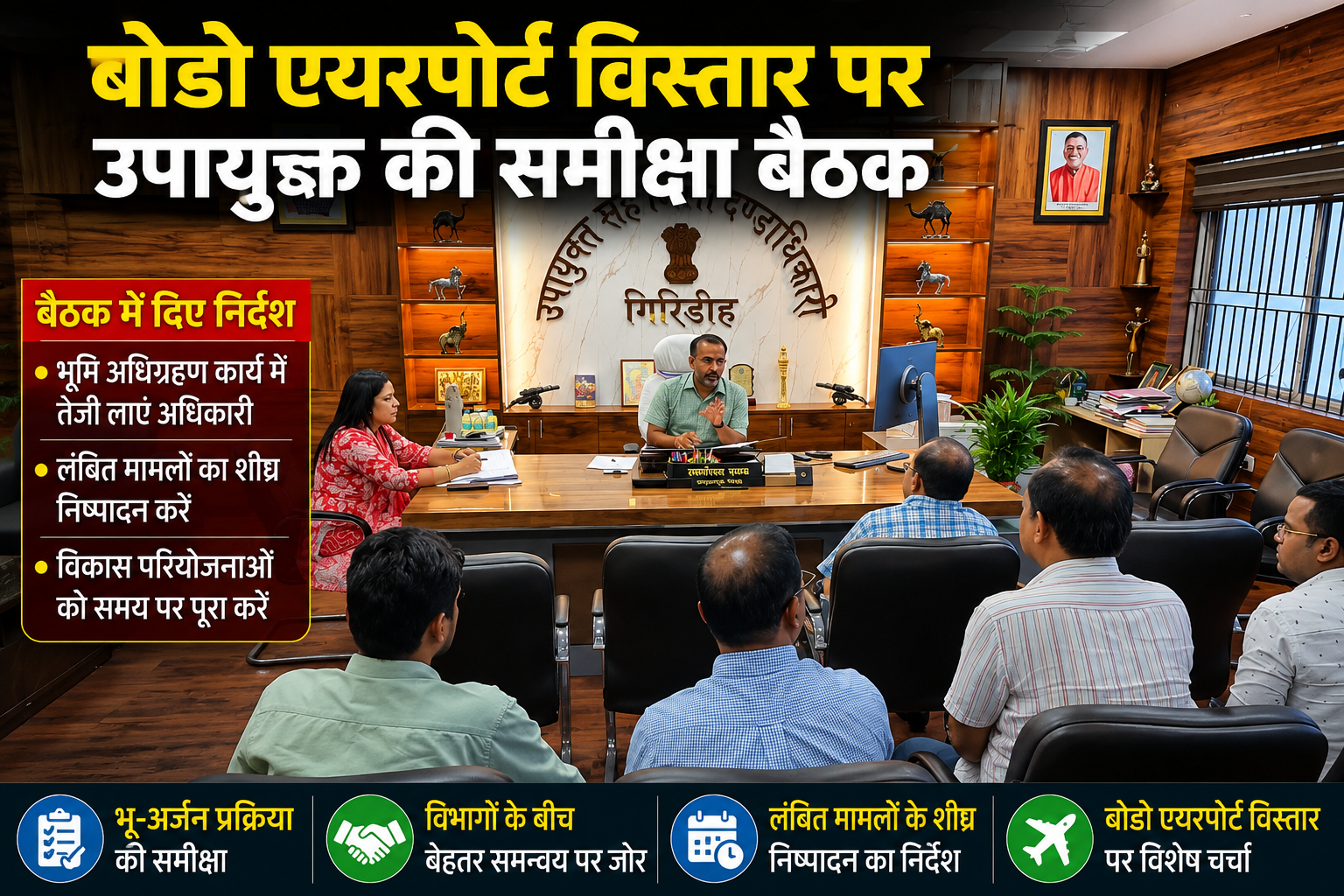 परियोजनाओं,DC,Ramniwas Yadav meeting, land acquisition Jharkhand, airport expansion project news, district development projects review, DC review meeting Jharkhand,