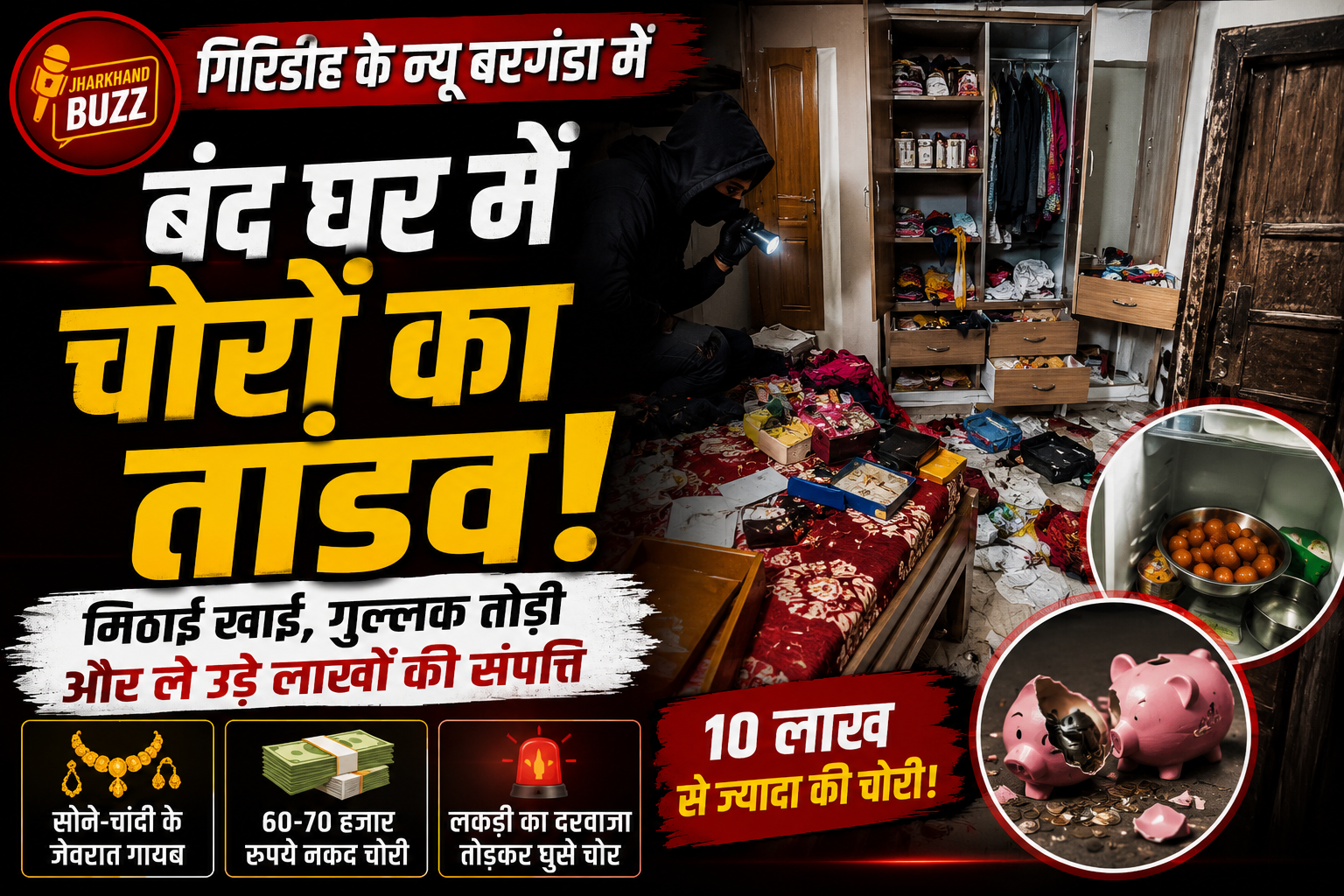 तारापीठ ,Giridih News, Giridih Theft News, House Theft Jharkhand, New Barganda Theft, Giridih Crime News, Jharkhand Breaking News, House Robbery News,