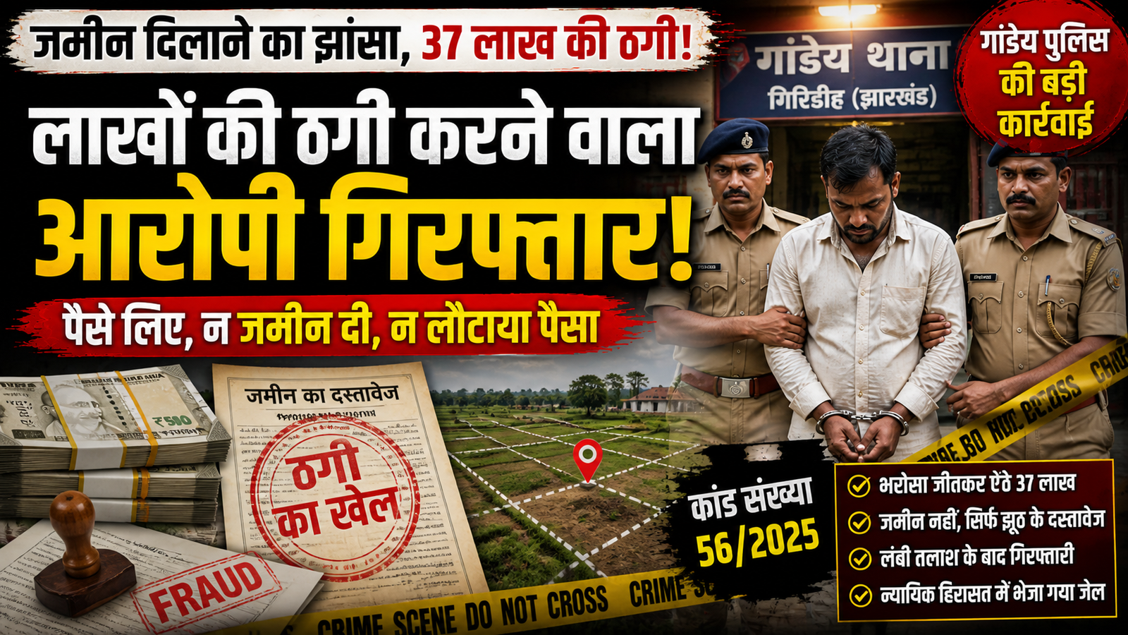 जमीन ठगी,गांडेय ,गिरिडीह ,Gandey Land Fraud, Giridih Land Scam, Property Fraud Jharkhand, Gandey Police Arrest, Land Cheating Case, Jharkhand Crime News,