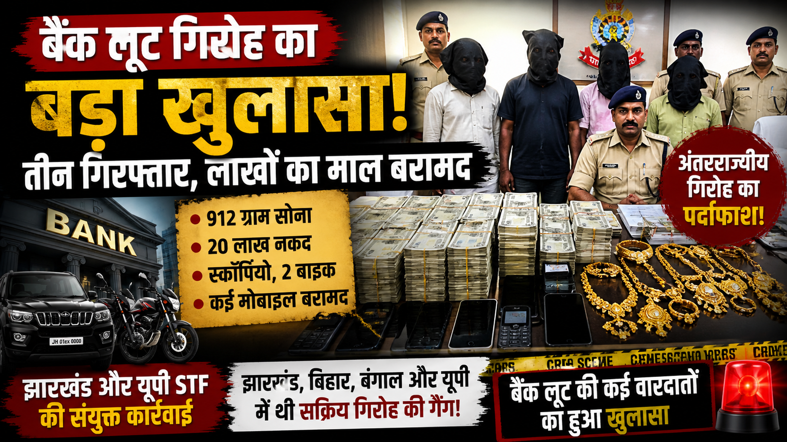 Bank Loot Gang Jharkhand, Inter State Gang Arrest, 912 Gram Gold Recovery, Jharkhand Police Action, UP STF Operation, Bank Robbery Case India