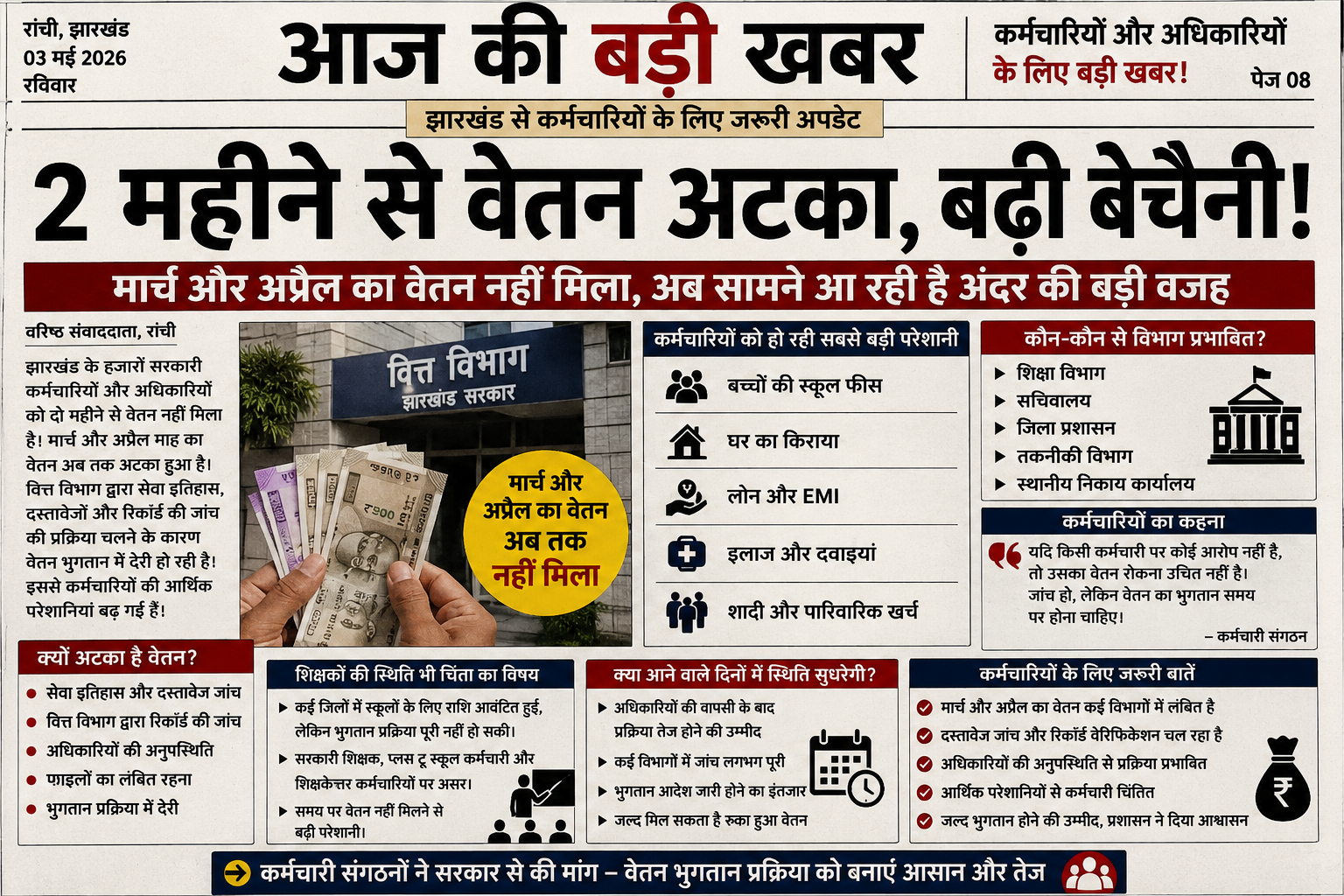 वेतन,कर्मचारियों,Jharkhand salary news, government employee salary delay, Jharkhand employee news, salary pending update, Jharkhand teacher salary,