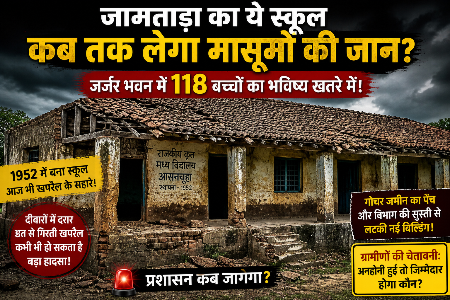 स्कूल,जर्जर छत,Jamtara School News, Jharkhand Education News, School Building Collapse Risk, Government School Problem, Jamtara Latest News,